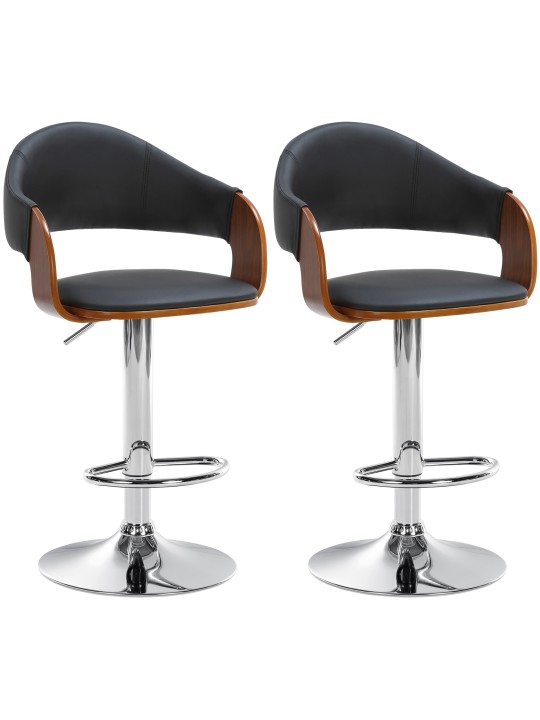 Set 2 scaune de bar Nilse imitatie piele crom, nuc/negru