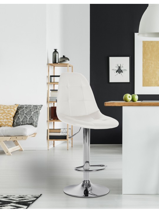 Scaun de bar Elmore imitatie piele C, alb