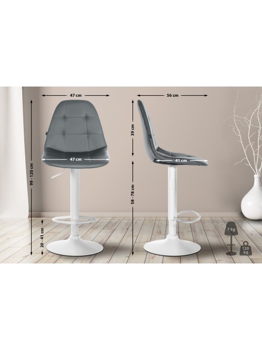 Scaun de bar Elmore imitatie piele W, gri