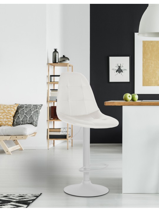 Scaun de bar Elmore imitatie piele W, alb
