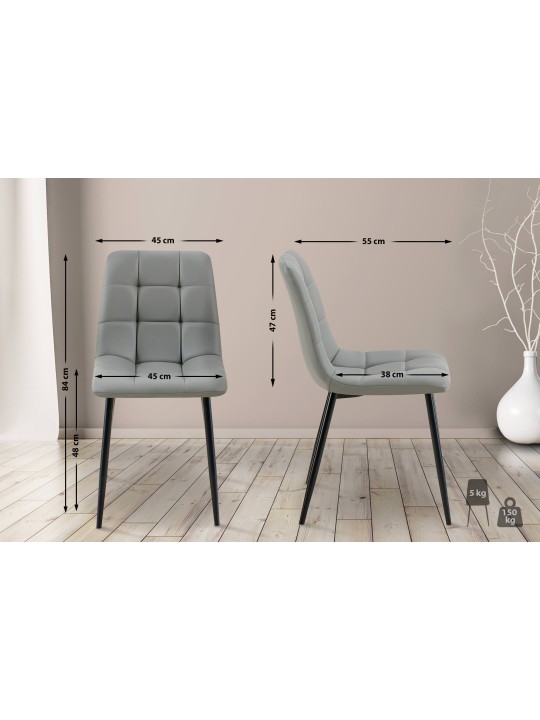 Set 4 scaune din imitatie piele Antibes, gri deschis Set 4 scaune din imitatie piele Antibes, gri deschis