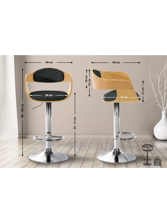 Scaun de bar Kingston C, natural/negru