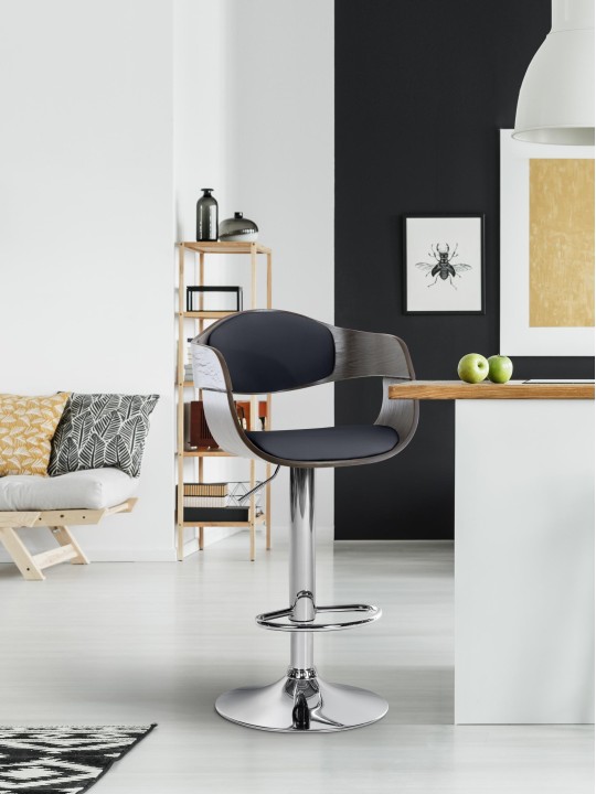 Scaun de bar Kingston C, negru/gri