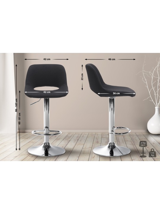 Scaun de bar Camden stofa crom, negru