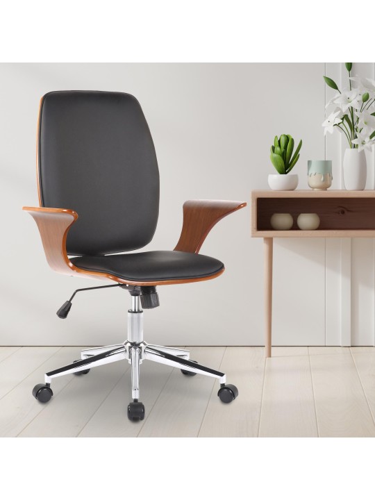 Scaun de birou Burbank imitatie piele, nuc/negru