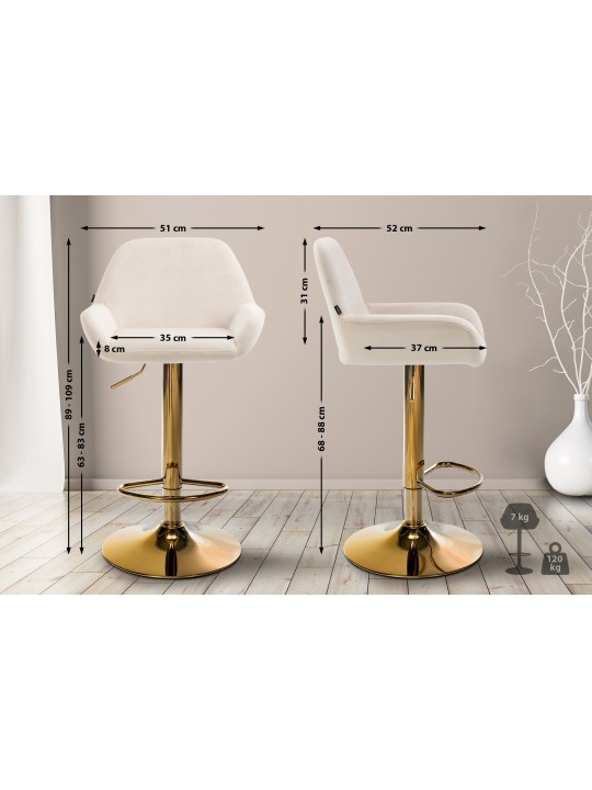 Scaun de bar Braga Gold Velvet, crem