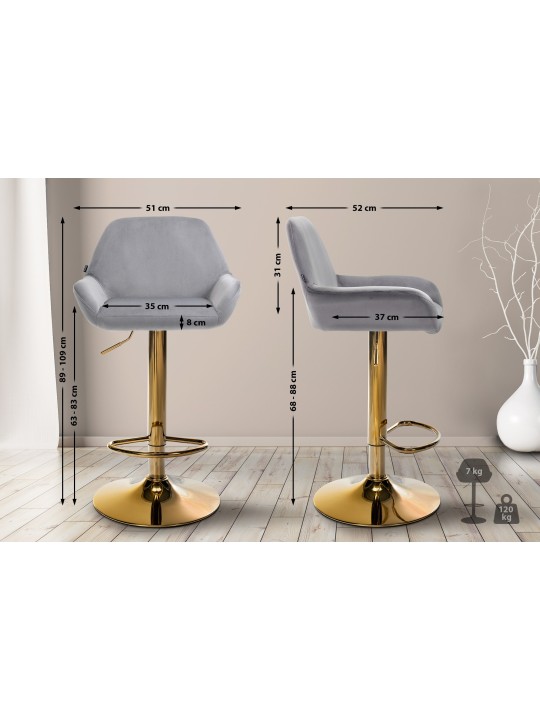 Set 2 scaune de bar Braga Gold Velvet, gri
