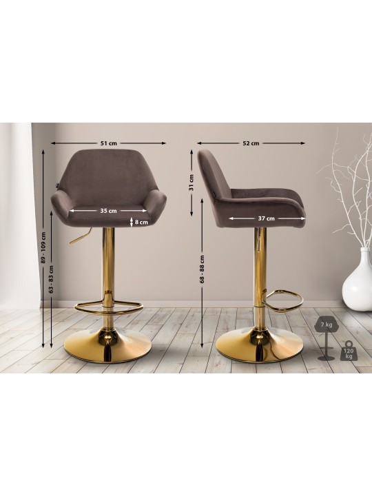 Set 2 scaune de bar Braga Gold Velvet, maro