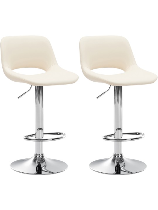 Set 2 taburete de bar Camden imitatie piele crom, crem