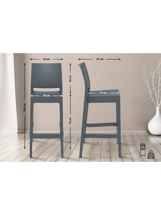 Set 4 scaune de bar Maya, gri închis