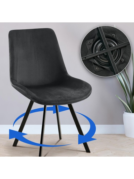 Scaun de sufragerie din catifea Lewes, negru