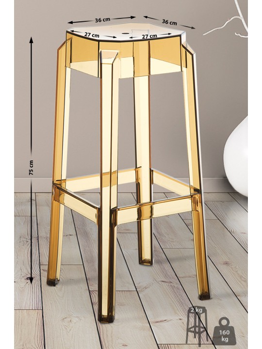 Set 2 scaune de bar Fox, transparent, chihlimbar Set 2 scaune de bar Fox, transparent, chihlimbar