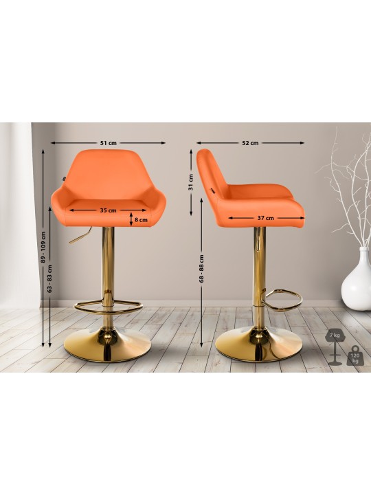 Set 2 taburete de bar Braga Gold Faux Leather, portocaliu