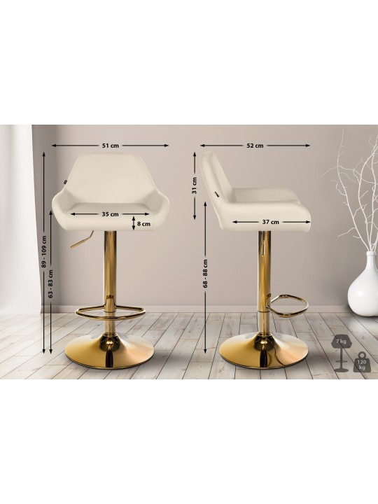 Set 2 taburete de bar Braga Gold Faux Leather, crem