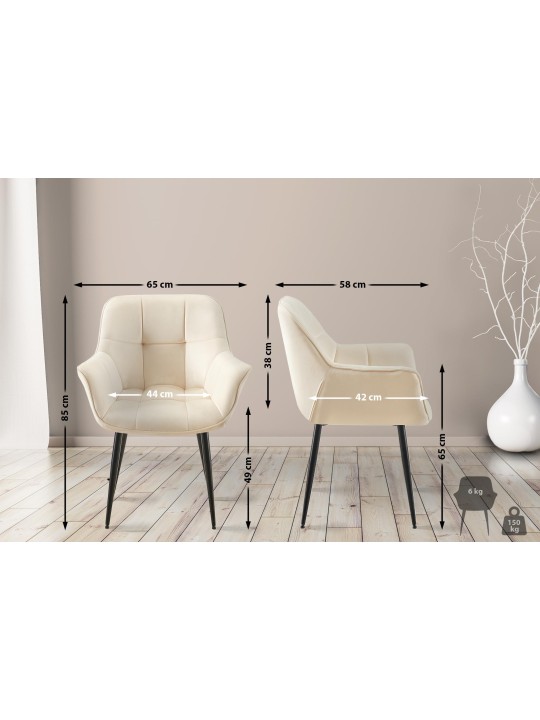 Scaun de sufragerie din catifea Roseville, crem