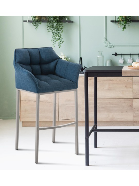 Scaun de bar Damaso E stofa cu cadru de 4 picioare, albastru