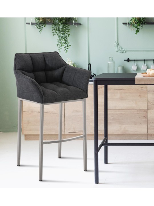 Scaun de bar Damaso E stofa cu cadru de 4 picioare, gri închis
