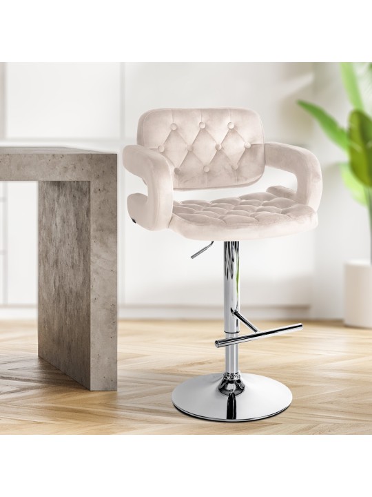 Scaun de bar Dublin catifea crom, crem