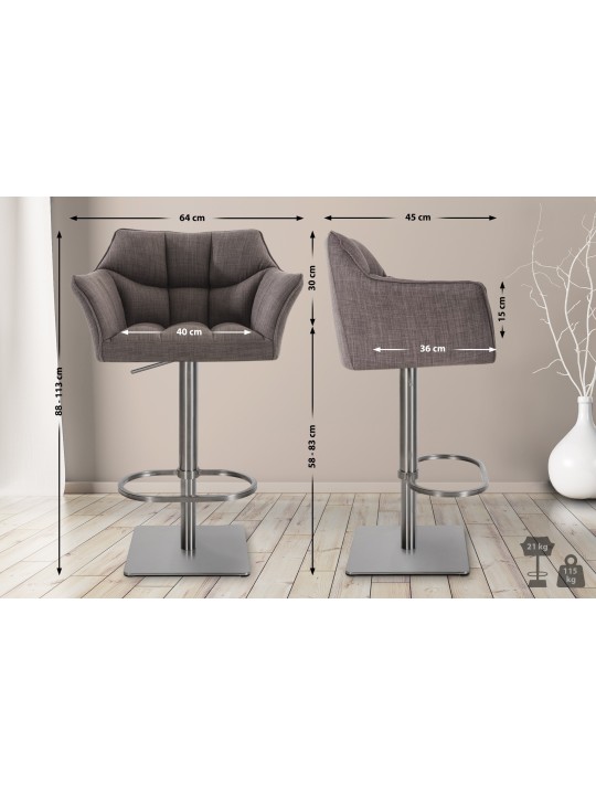 Scaun de bar Damaso E stofa, gri