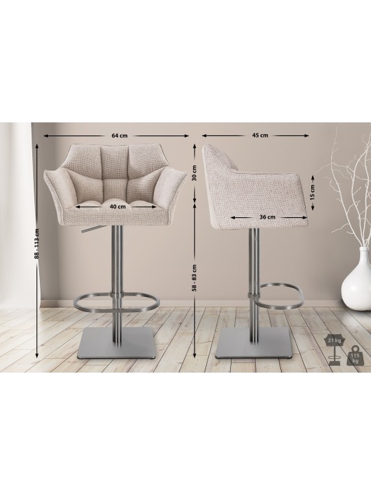 Scaun de bar Damaso E stofa, fildeș