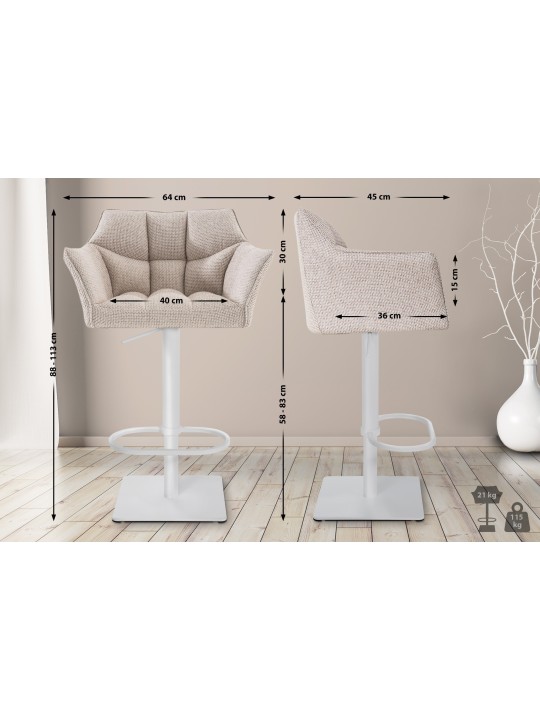 Scaun de bar Damaso W stofa, fildeș