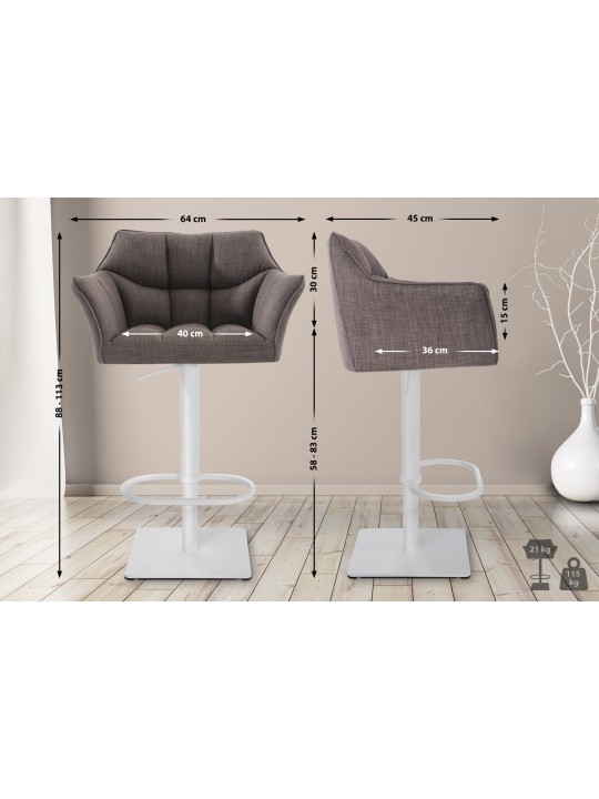 Scaun de bar Damaso W stofa, gri