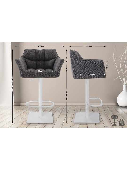 Scaun de bar Damaso W stofa, gri titan