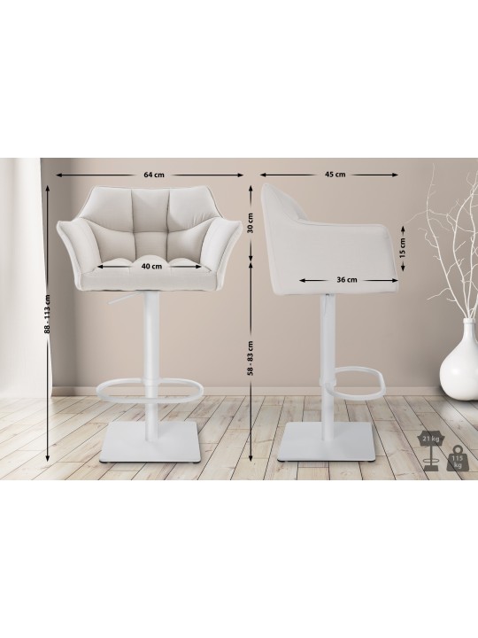 Scaun de bar Damaso W stofa, alb