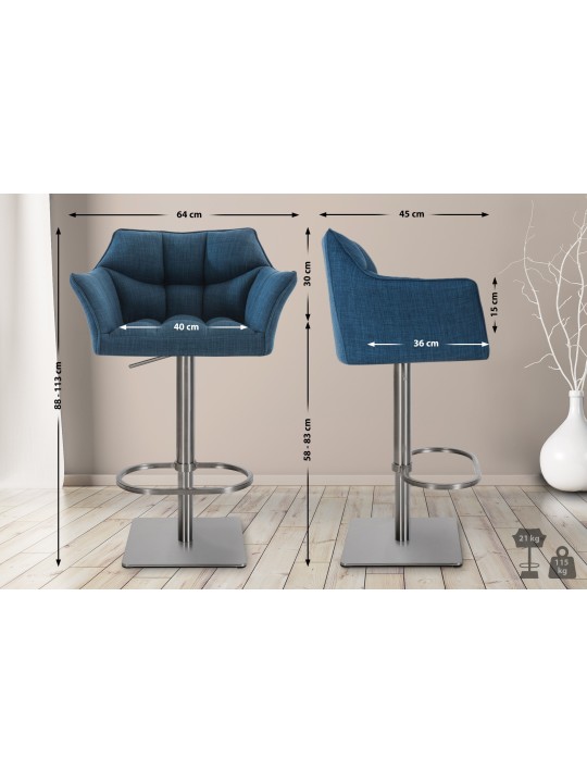 Scaun de bar Damaso E stofa, albastru
