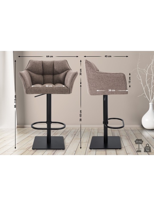 Set 2 taburete de bar stofa Damaso, maro pământiu