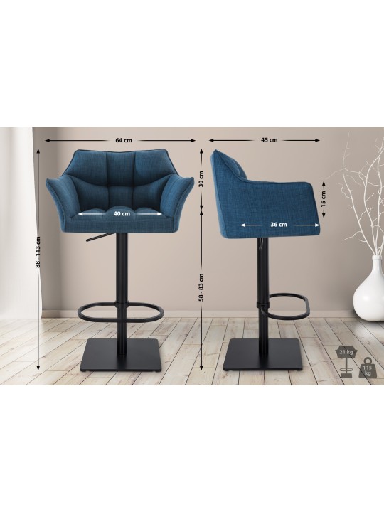 Set 2 taburete de bar stofa Damaso, albastru