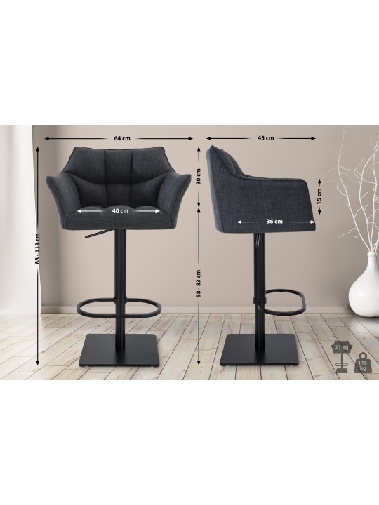 Set 2 taburete de bar stofa Damaso, gri închis