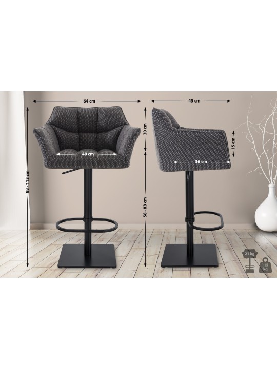 Set 2 taburete de bar stofa Damaso, gri titan