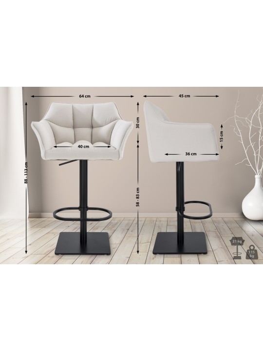 Set 2 taburete de bar stofa Damaso, alb