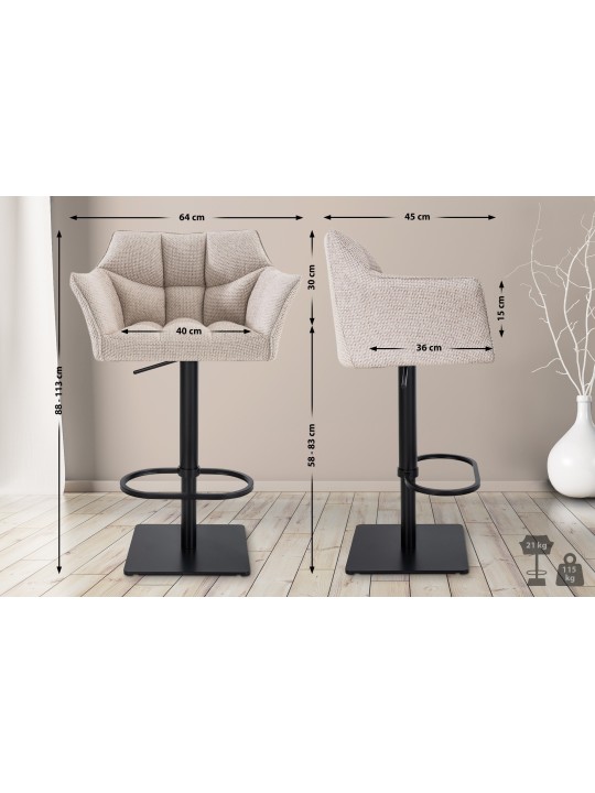 Set 2 taburete de bar stofa Damaso, fildeș