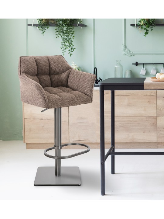 Set 2 taburete de bar tesatura Damaso inox, maro pământiu