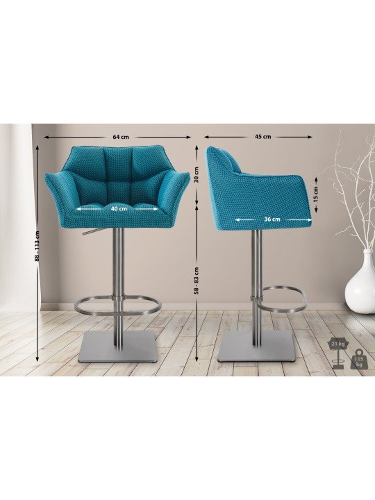 Set 2 taburete de bar tesatura Damaso inox, turcoaz