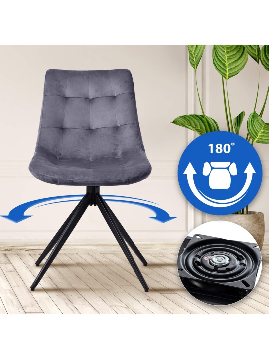 Scaun de sufragerie din catifea Merna, gri închis