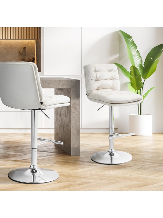 Set 2 taburete de bar Damar catifea crom, crem Set 2 taburete de bar Damar catifea crom, crem