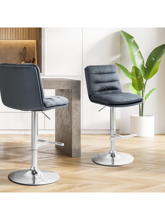 Set 2 taburete de bar Damar catifea crom, gri închis