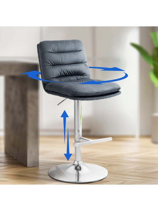 Set 2 taburete de bar Damar catifea crom, gri închis