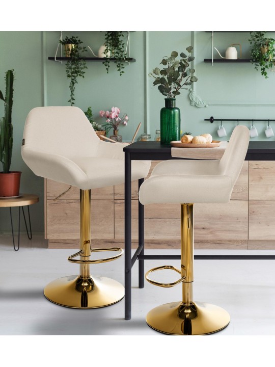 Set 2 taburete de bar Braga Gold Fabric, crem