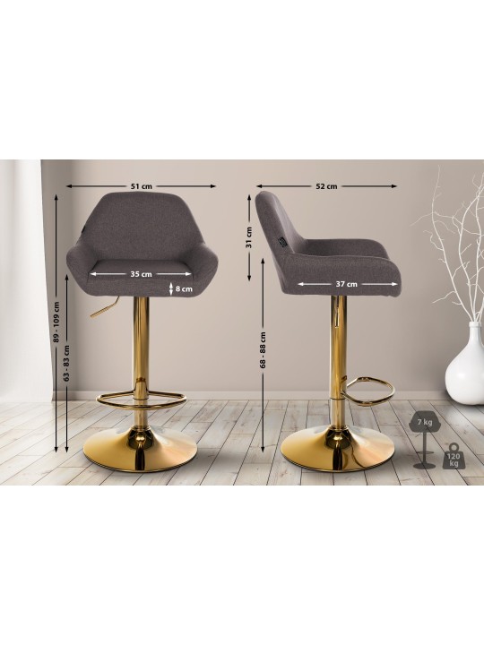 Set 2 taburete de bar Braga Gold Fabric, gri închis