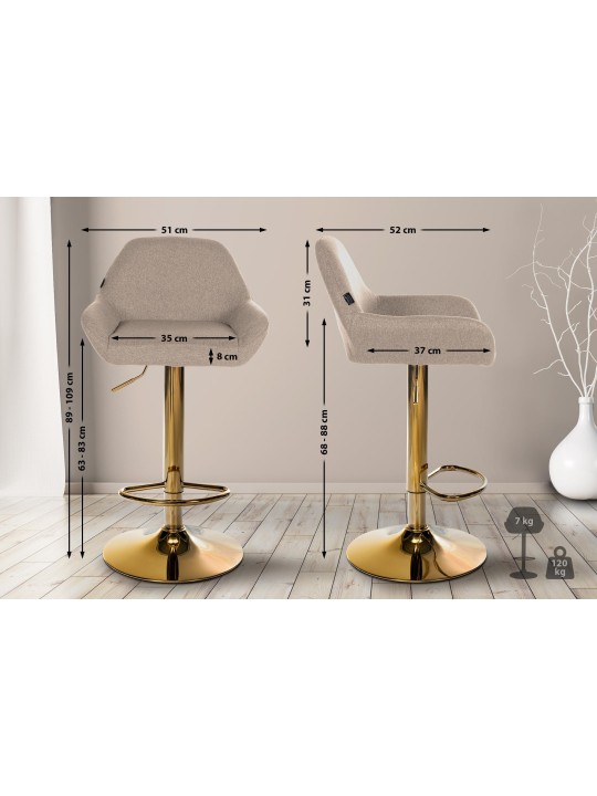 Set 2 taburete de bar Braga Gold Fabric, taupe