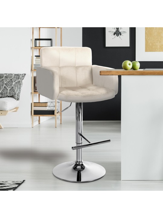 Scaun de bar Los Angeles catifea cromat, crem