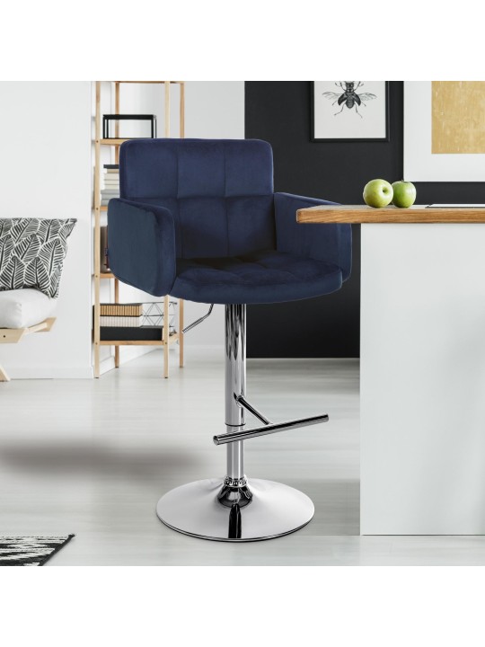 Scaun de bar Los Angeles catifea cromat, albastru