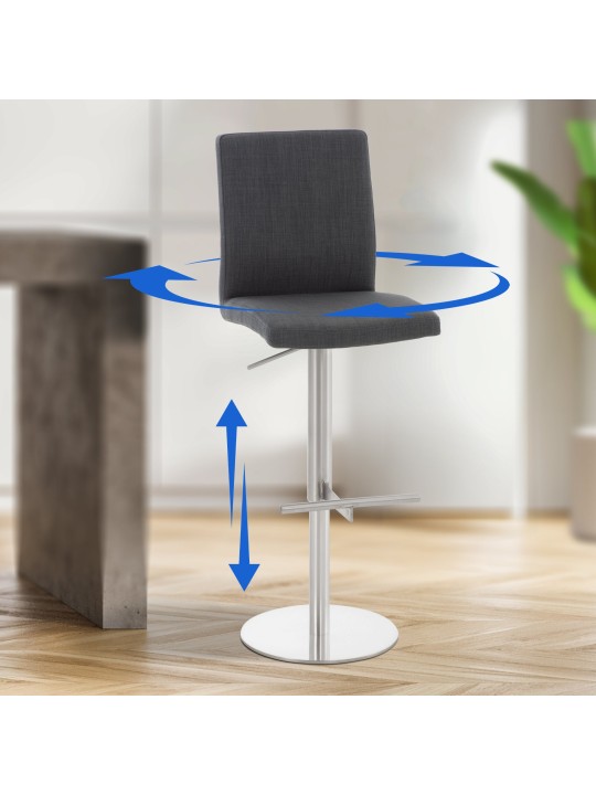 Set 2 scaune de bar Cadiz tesatura otel inoxidabil, gri închis