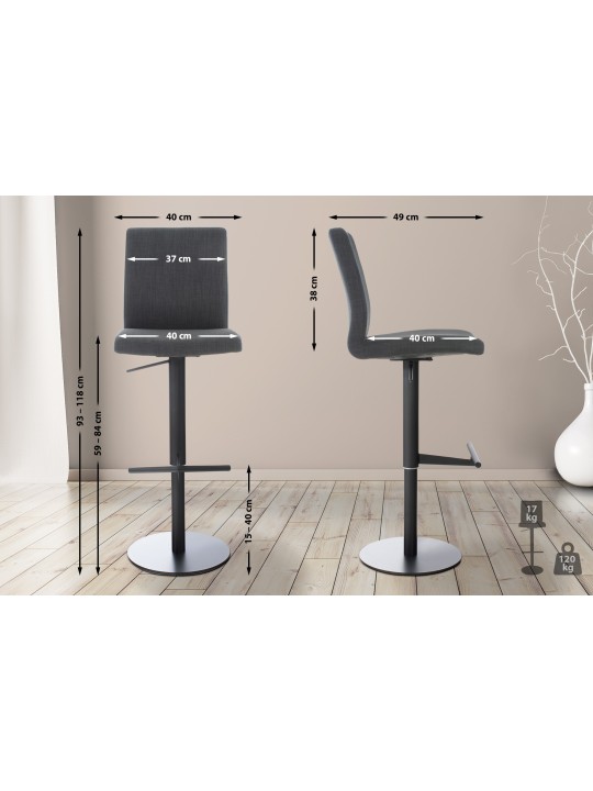 Set 2 scaune de bar tesatura Cadiz, gri închis Set 2 scaune de bar tesatura Cadiz, gri închis