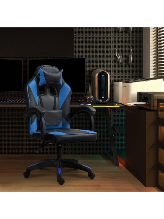 Scaun de birou Orkney imitatie piele, negru/albastru