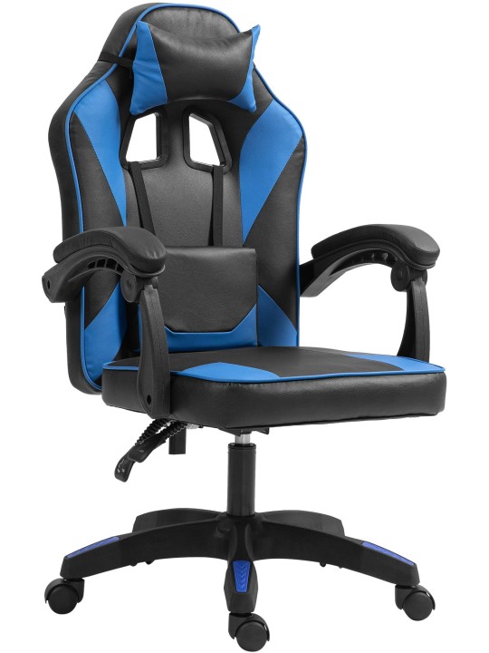 Scaun de birou Orkney imitatie piele, negru/albastru